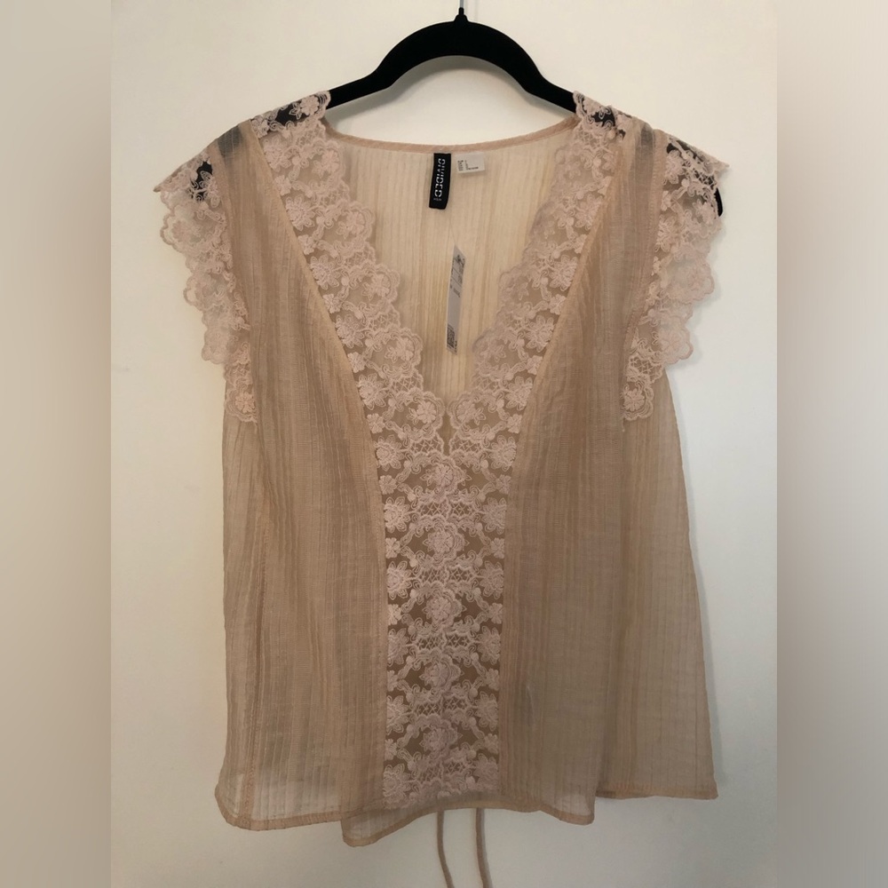 Cream Lace-Trim V-Neck Women's Top